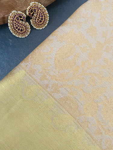 ShopNaya Exclusive | Metallic Brocade Kanchipuram Pure Silk Saree | Beige | Pure Gold Zari | Handwoven | Ships from California